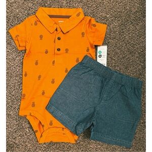 Carter's Orange Pineapple Onesie and Blue Shorts Set
